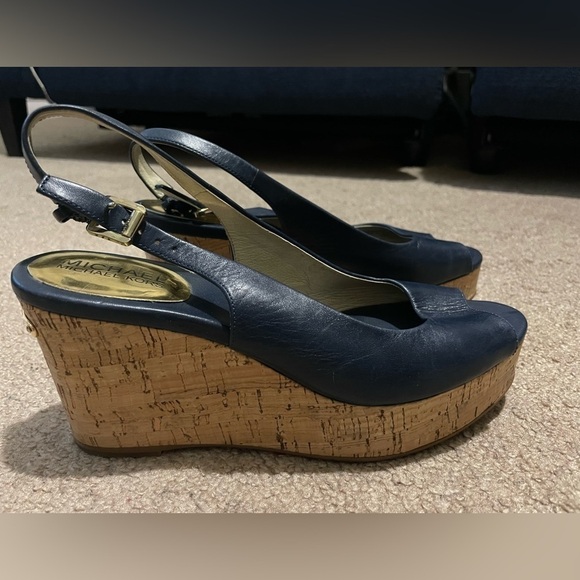 Michael by Michael Kors Navy Blue peep toe sling back wedges size 8M - Picture 1 of 9